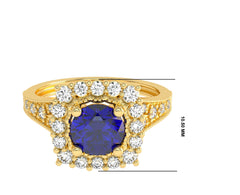 Retro Romance Round Blue sapphire and Natural Diamond Vintage inspired Engagement Ring.