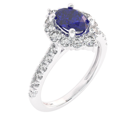 Nostalgic Beauty Oval Blue Sapphire and Natural Diamond Engagement Ring.