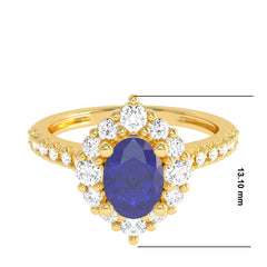 Nostalgic Beauty Oval Blue Sapphire and Natural Diamond Engagement Ring.