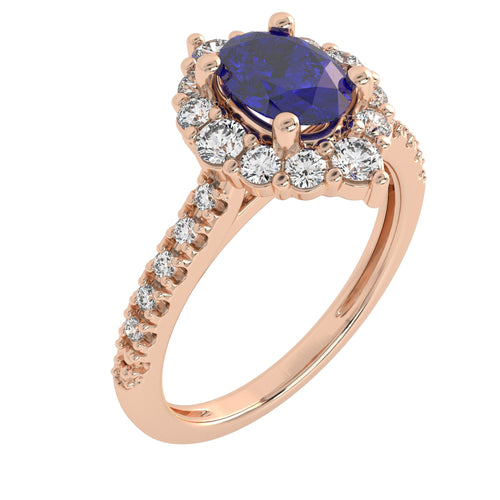 Nostalgic Beauty Oval Blue Sapphire and Natural Diamond Engagement Ring