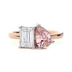Stylist Toi et Moi Emerald and Pink pear Lab created duo stone Engagement Ring.