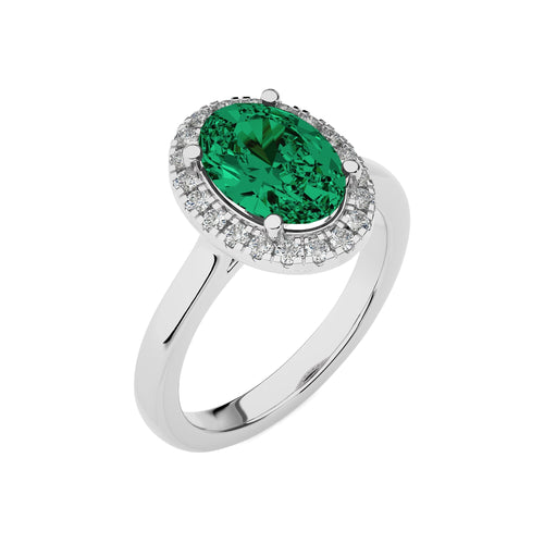 Delicate Oval  Emerald and Natural Diamond Halo Engagement Ring