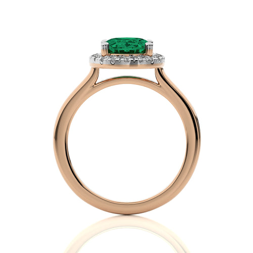 Delicate Oval  Emerald and Natural Diamond Halo Engagement Ring.