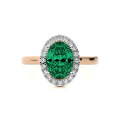 Delicate Oval  Emerald and Natural Diamond Halo Engagement Ring.