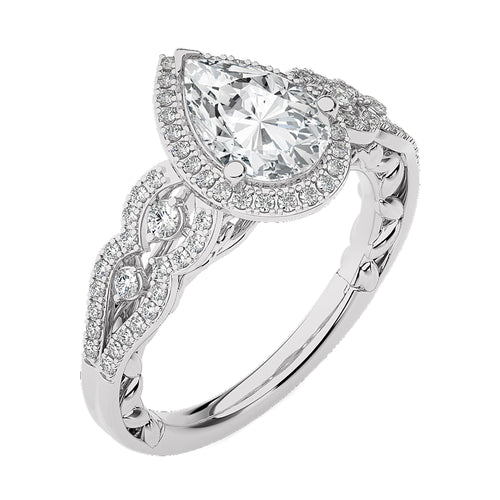 Constellation Swirl Double Split Shank Diamond Bazel and Halo Engagement Ring