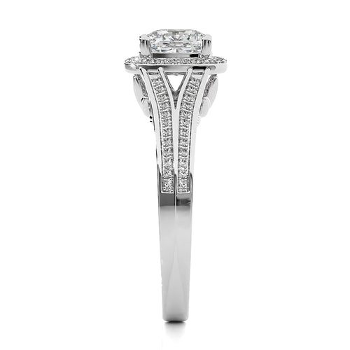 Aureola Split Shank Bazel Halo Diamond Engagement Ring