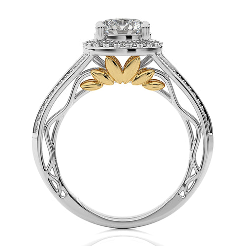 Aureola Split Shank Bazel Halo Diamond Engagement Ring