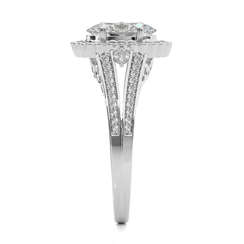 Starbrust Double Row Split Shank Diamond Halo Engagement Ring