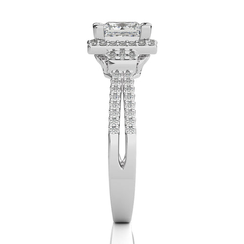 Attic Double Row Halo and Bazel Diamond Engagement Ring