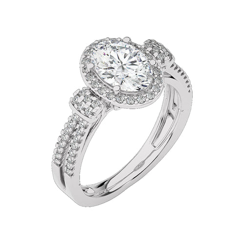 Attic Double Row Halo and Bazel Diamond Engagement Ring