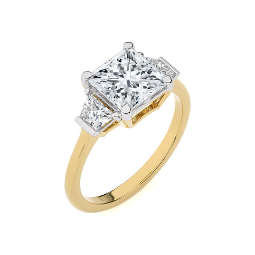 Three Stone Princess and trapezoid Lab Created Diamond Engagement Ring