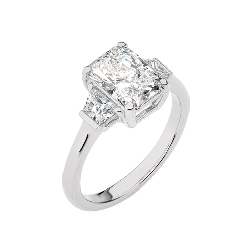 Three Stone Radiant and Trapezoid Lab Created Diamond Engagement Ring