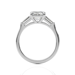 Three Stone Emerald and Taper Baguette Lab Created Diamond Engagement Ring