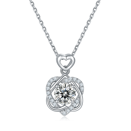 Double Heart Moissanite Pendant Necklace in Sterling Silver