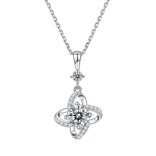 Twister Flower Moissanite Pendant /Necklace in Sterling Silver