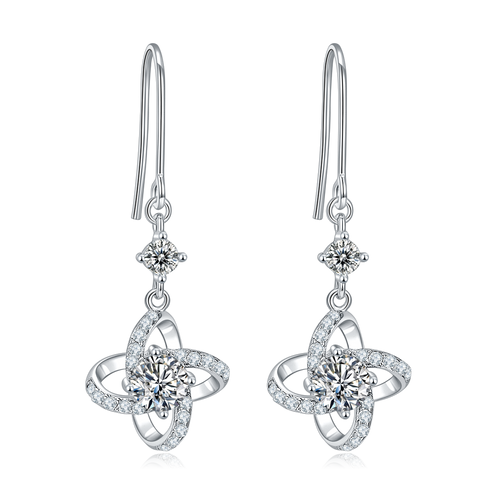 Twister Flower Moissanite Earrings in Sterling Silver