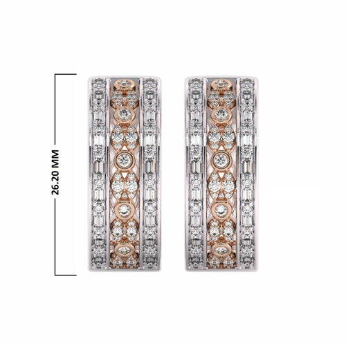 1 1/2 CT. Lab Created Round and Baguette Diamond Studded Designer Hoop Earrings