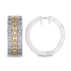 1 1/2 CT. Lab Created Round and Baguette Diamond Studded Designer Hoop Earrings