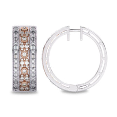 1 1/2 CT. Lab Created Round and Baguette Diamond Studded Designer Hoop Earrings