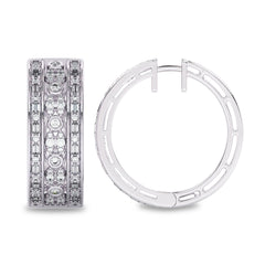 1 1/2 CT. Lab Created Round and Baguette Diamond Studded Designer Hoop Earrings