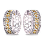 1 1/2 CT. Lab Created Round and Baguette Diamond Studded Designer Hoop Earrings