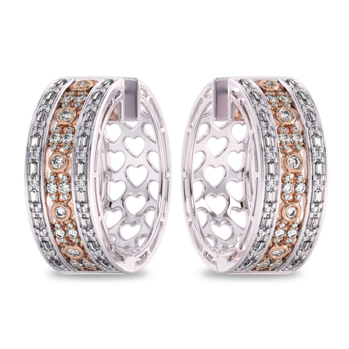 1 1/2 CT. Lab Created Round and Baguette Diamond Studded Designer Hoop Earrings