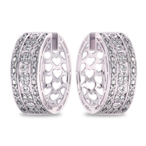1 1/2 CT. Lab Created Round and Baguette Diamond Studded Designer Hoop Earrings