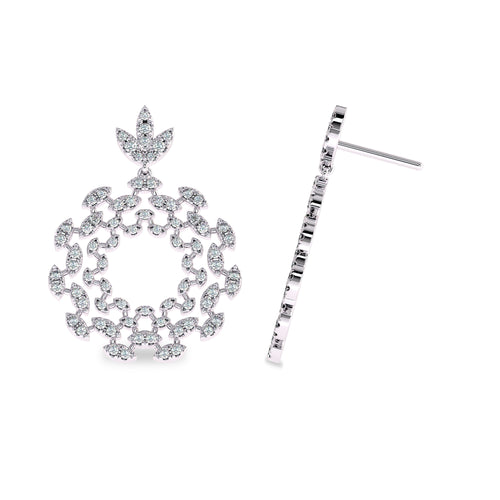 1 3/4 CT. Lab Created Round Diamond Studded Floral Design Earrings