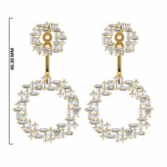2 3/4 CT. Lab Created Round and Baguette Diamond Studded Designer Cubism Circular Dangling Hoop Earrings