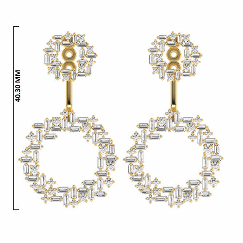 2 3/4 CT. Lab Created Round and Baguette Diamond Studded Designer Cubism Circular Dangling Hoop Earrings