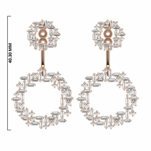 2 3/4 CT. Lab Created Round and Baguette Diamond Studded Designer Cubism Circular Dangling Hoop Earrings