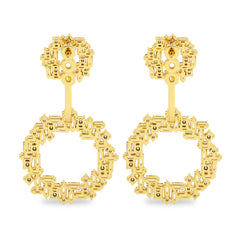 2 3/4 CT. Lab Created Round and Baguette Diamond Studded Designer Cubism Circular Dangling Hoop Earrings