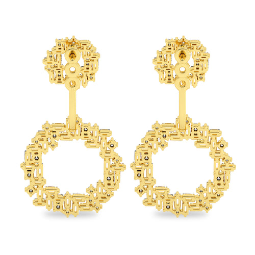 2 3/4 CT. Lab Created Round and Baguette Diamond Studded Designer Cubism Circular Dangling Hoop Earrings