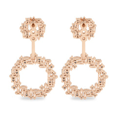 2 3/4 CT. Lab Created Round and Baguette Diamond Studded Designer Cubism Circular Dangling Hoop Earrings