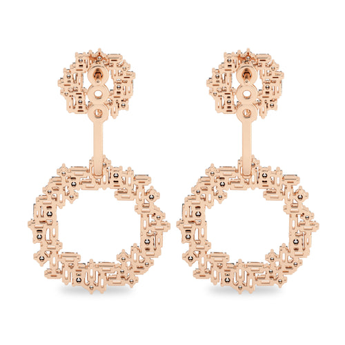 2 3/4 CT. Lab Created Round and Baguette Diamond Studded Designer Cubism Circular Dangling Hoop Earrings