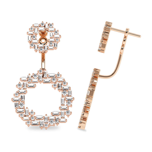 2 3/4 CT. Lab Created Round and Baguette Diamond Studded Designer Cubism Circular Dangling Hoop Earrings