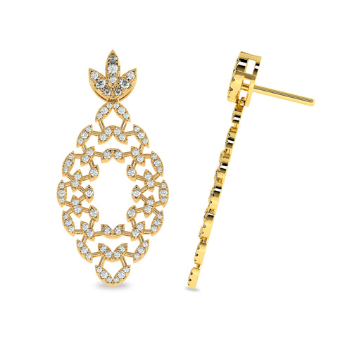 1 1/4 CT. Lab Created Round Diamond Studded Floral Design  Earrings