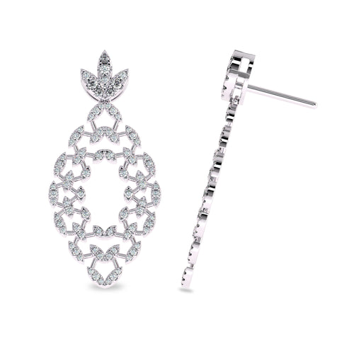 1 1/4 CT. Lab Created Round Diamond Studded Floral Design  Earrings