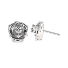 1/4 CT. Lab Created Round Solitaire Diamond Studded Rose Flower Stud Earrings