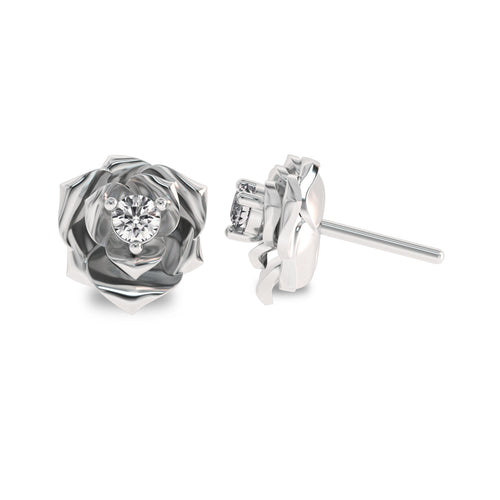 1/4 CT. Lab Created Round Solitaire Diamond Studded Rose Flower Stud Earrings