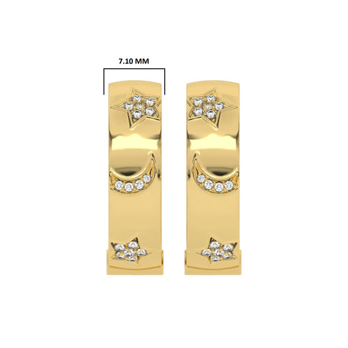 1/2 CT. Lab Created Diamond Studded Star and Crescent Moon Designer Hoop Earrings