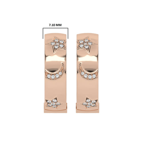 1/2 CT. Lab Created Diamond Studded Star and Crescent Moon Designer Hoop Earrings