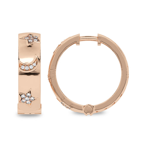 1/2 CT. Lab Created Diamond Studded Star and Crescent Moon Designer Hoop Earrings