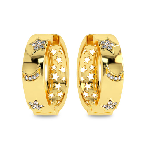 1/2 CT. Lab Created Diamond Studded Star and Crescent Moon Designer Hoop Earrings