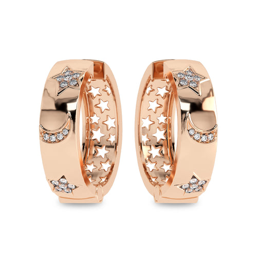 1/2 CT. Lab Created Diamond Studded Star and Crescent Moon Designer Hoop Earrings