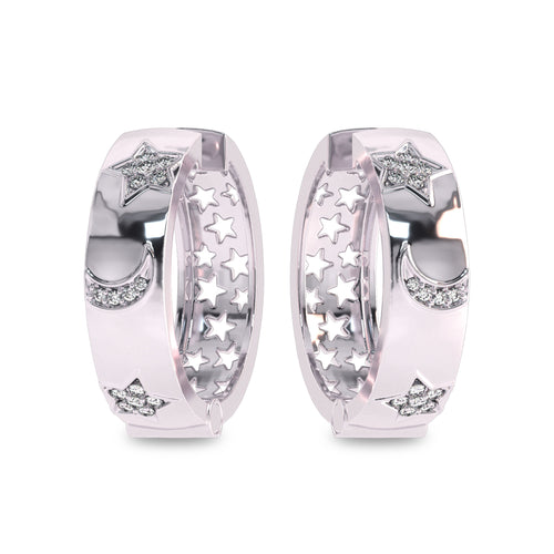 1/2 CT. Lab Created Diamond Studded Star and Crescent Moon Designer Hoop Earrings