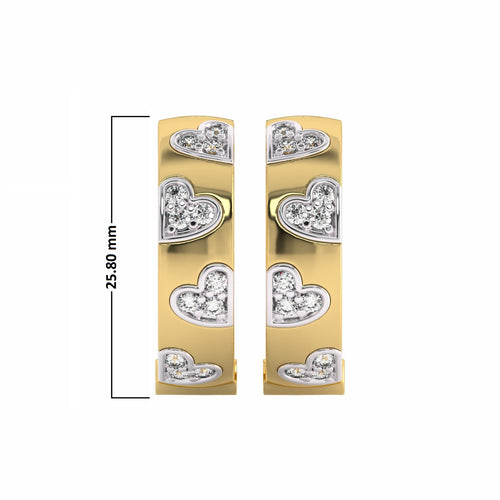 1 CT. Lab Created Diamond Studded Designer Little Hearts Embedded Hoop Earrings