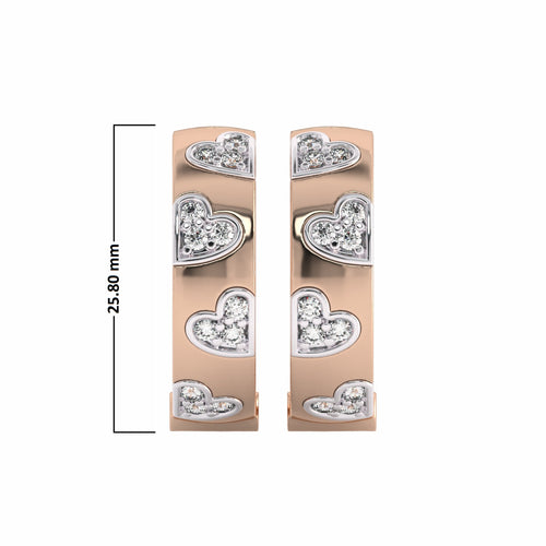 1 CT. Lab Created Diamond Studded Designer Little Hearts Embedded Hoop Earrings