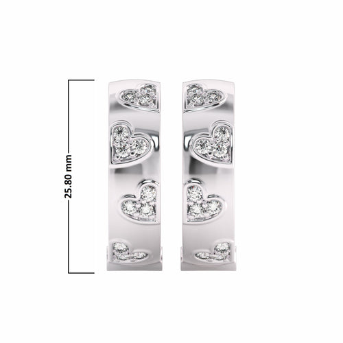 1 CT. Lab Created Diamond Studded Designer Little Hearts Embedded Hoop Earrings