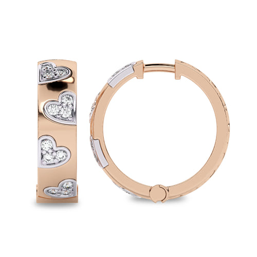 1 CT. Lab Created Diamond Studded Designer Little Hearts Embedded Hoop Earrings